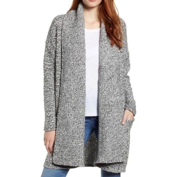 Caslon Marled Knit Open Front Shawl Collar Long Alpaca Blend Cardigan - Size XS - Picture 1 of 9